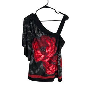 Rendezvous Bold Red Floral Print One-Shoulder Statement Top Elegant Stylish